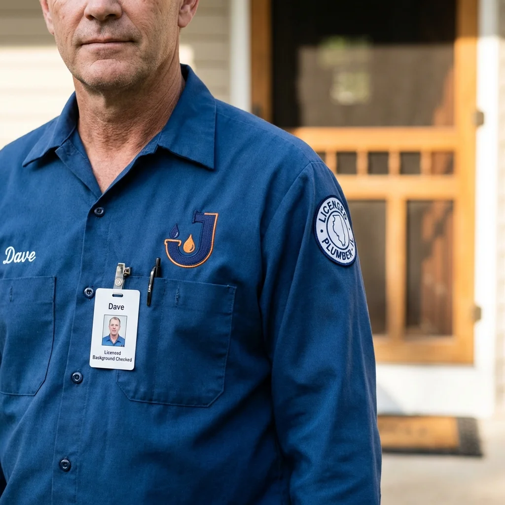 Licensed plumber showing ID badge in Richmond, MI