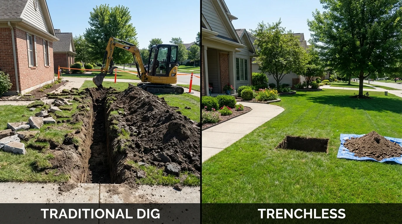 Trenchless sewer repair with minimal yard damage versus traditional excavation in Richmond, MI